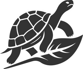 Tortoise with one leg raised as if about to step on a leaf vector silhouette
