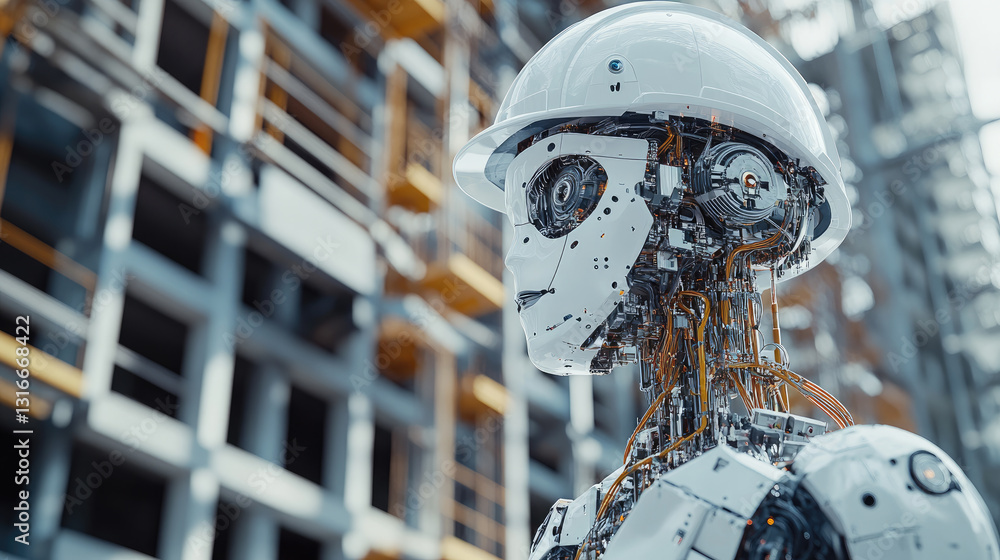 Aufkleber ai robot engineer and a man builder inspection construction work with a robot worker