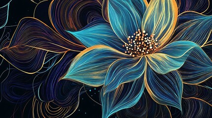 Abstract floral illustration with intricate petal line work