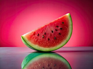 Juicy watermelon slice, vibrant pink background. Fresh summer still life, architectural photography style.