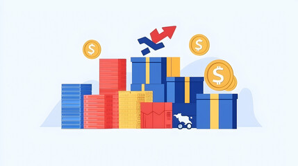 Fototapeta premium Colorful Financial Growth Concept with Money, Gifts, and Charts