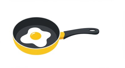 Flat Design Icon of a Frying Pan with Sunny-Side Up Egg