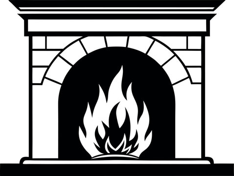 black and white fireplace with flames clip art preview