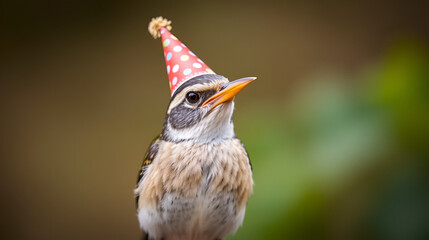 Celebrating a festive moment with a party hat adorned bird