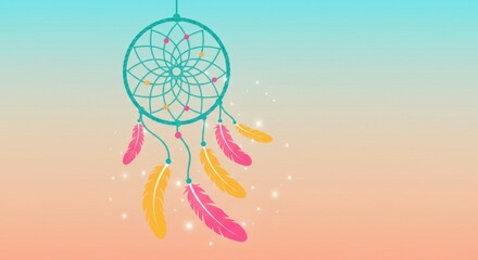 Flat Design Illustrated Dreamcatcher with Feathers