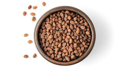 Naklejka premium Dried goji berries in bowl isolated on white, top view