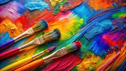 Obraz premium Colorful brush strokes on a canvas with vibrant colors and abstract patterns, art, artistic