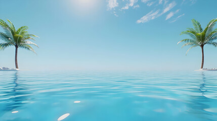 Tranquil Tropical Paradise with Palm Trees and Calm Blue Ocean