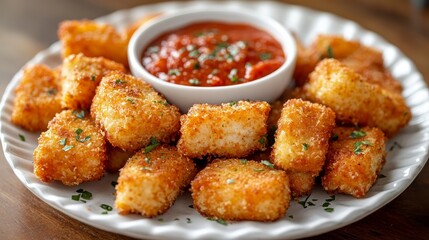 Tater tots with ketchup arranged on white plate, crispy potato bites ready to eat