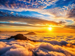 Obraz premium Serene sunrise, minimalist clouds ignite the sky.