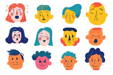 Various illustrated human face expressions displaying different emotional states