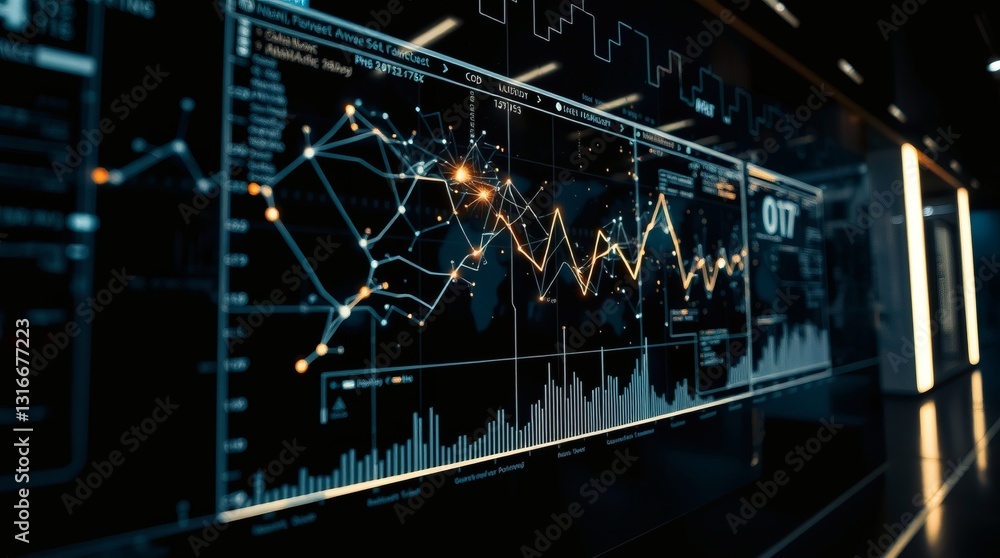 Leinwandbilder complex data visualization on a large screen display in a modern and futuristic setting, showing charts and graphs