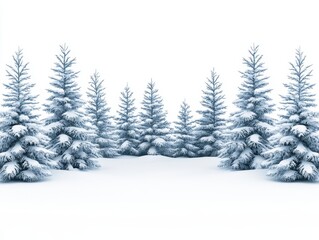 Fototapeta premium Snow-covered forest landscape with tall evergreen trees in winter scene