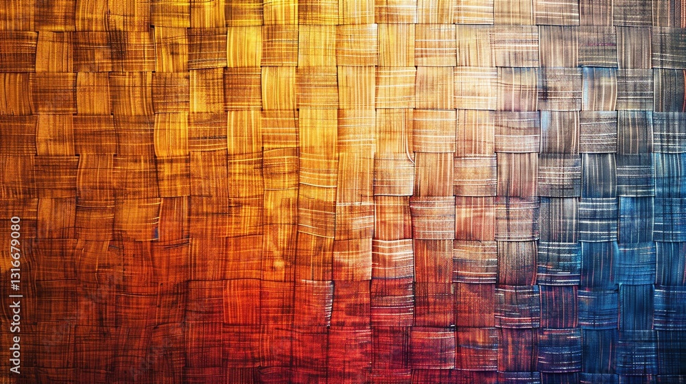 Aufkleber a woven pattern of wood slats, creating a textured background with a warm color gradient from orange