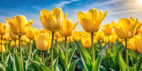 Obraz premium Vibrant tulips swaying gently in a Dutch wind , yellow, flowers, yellow