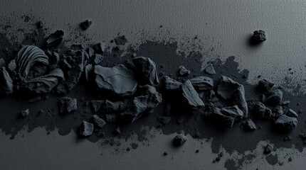 Fototapeta premium Crushed Black Pigment Scattered on Gray Surface Still Life