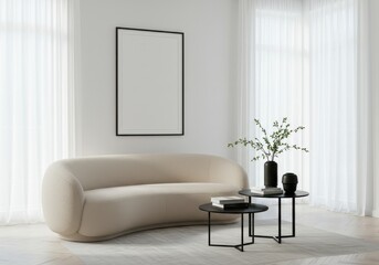 Vertical frame mockup, A4 size living room wall poster mockup design. Interior mockup with home background. Modern cozy interior design.	
