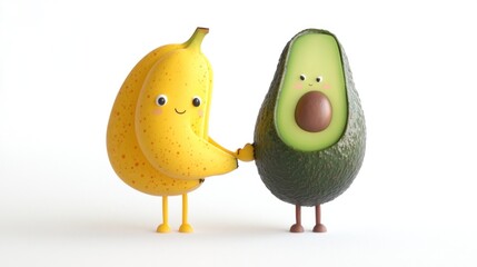 Cartoon banana and avocado holding hands (1)