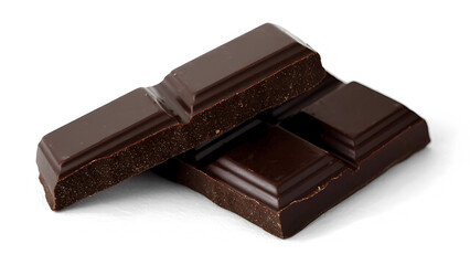 A rich, glossy dark chocolate bar broken into squares, with a smooth texture and slightly melting edges