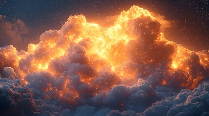 Glowing Neon Clouds Floating in a Starry Sky at Dusk
