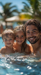 family on vacation. family in the pool