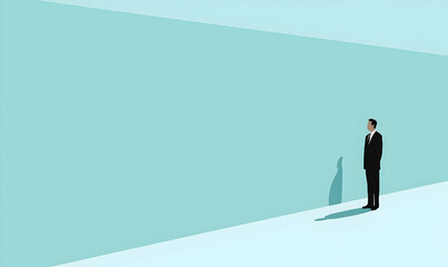Businessman Standing Alone Against Minimalist Abstract Background