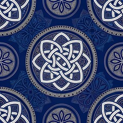 Elegant blue and white celtic knot seamless pattern design art style image floral modern vector