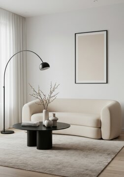 Mockup Home Frame. Mockup poster vuoto da parete soggiorno. Mockup interno con sfondo casa. Design moderno degli interni. Render 3D