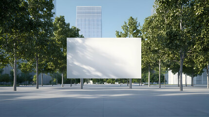 Empty Outdoor Billboard Surrounded by Green Trees and Urban Landscape