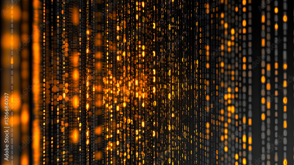 Poster Dynamic Abstract Technology Background With Binary Code and Glowing Nodes in a Dark Environment