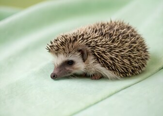 Close-Up of a Cute Hedgehog on Soft Fabric