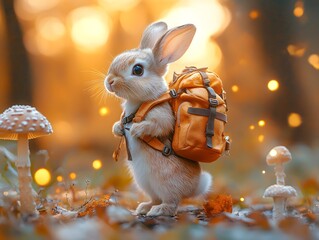 Adventurous Bunny in a Magical Autumn Forest