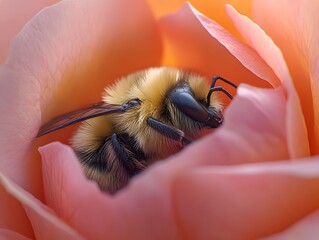 Sleeping Bumblebee Nestled in a Delicate Rose