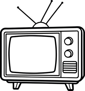 recommend clip art: Retro TV with antenna vector silhouette line art 