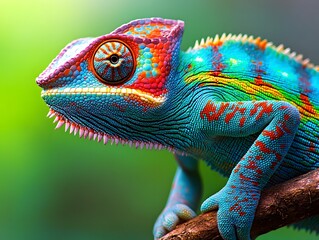 Vibrant Chameleon Resting on a Branch with Stunning Colors