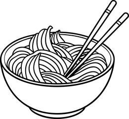 Ramen noodles and wooden sticks vector silhouette line art 