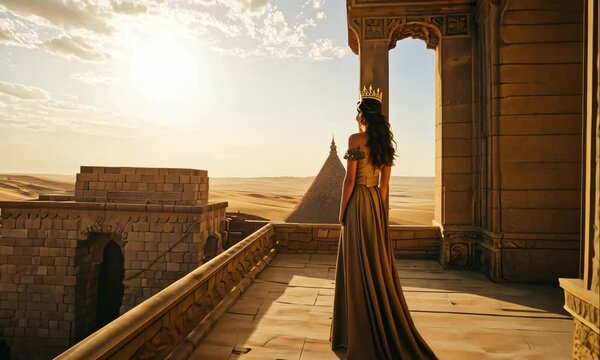 Queen Esther Standing in the Palace with Beautiful View in Front
