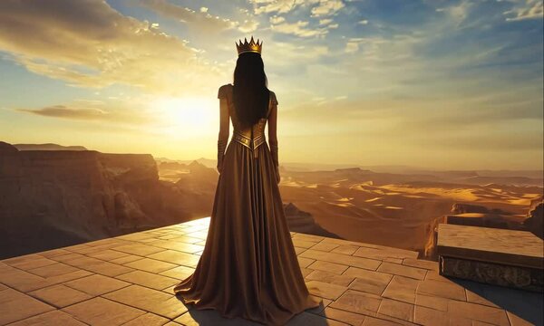 Queen Esther Standing in the Palace with Beautiful View in Front