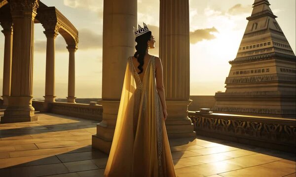 Queen Esther Standing in the Palace with Beautiful View in Front
