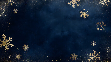 Dark blue watercolor background with elegant golden snowflakes, featuring rich textures and a luxurious winter theme.
