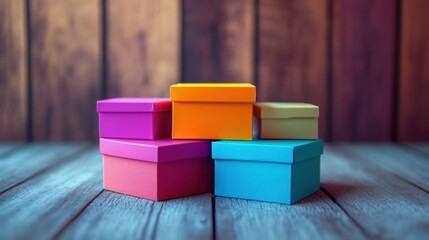 Colorful boxes wooden background
