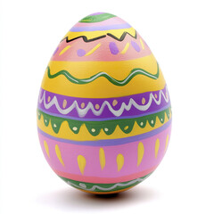 Colorful Easter egg with intricate patterns on white background