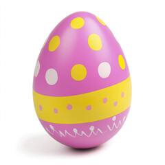 Colorful Easter egg with polka dots and stripes on white background