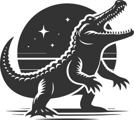 Crocodile standing on its hind legs and mouth wide open vector silhouette