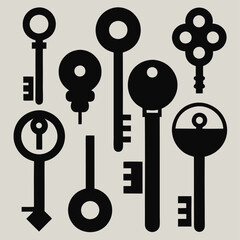 black key icon set vector silhouette 
