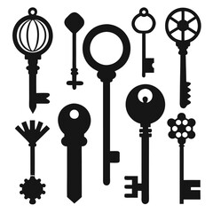 black key icon set vector silhouette 