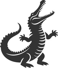 Crocodile standing on its hind legs and mouth wide open vector silhouette