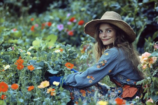 A woman gardening in her backyard, finding joy and satisfaction in nurturing life