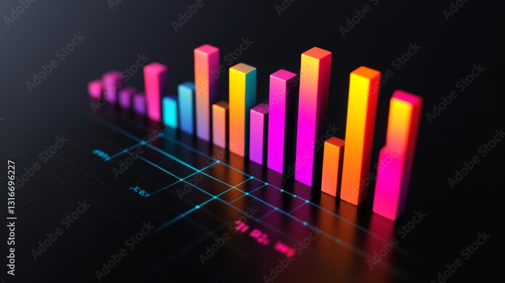 Poster aerial view of a d bar chart with glossy finishes in vibrant colors, arranged in ascending order, cr