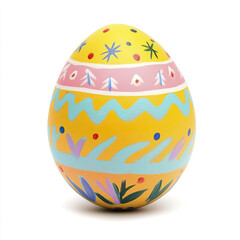 Colorful Easter egg with intricate patterns on white background